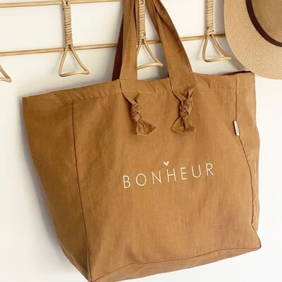 Linen shopping bag - Camel- BONHEUR