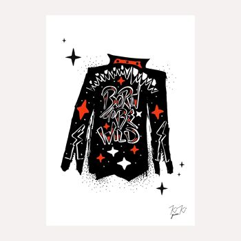 “BORN TO BE WILD” – A4 - Rock&Roll illustrated Art Print - RED 4