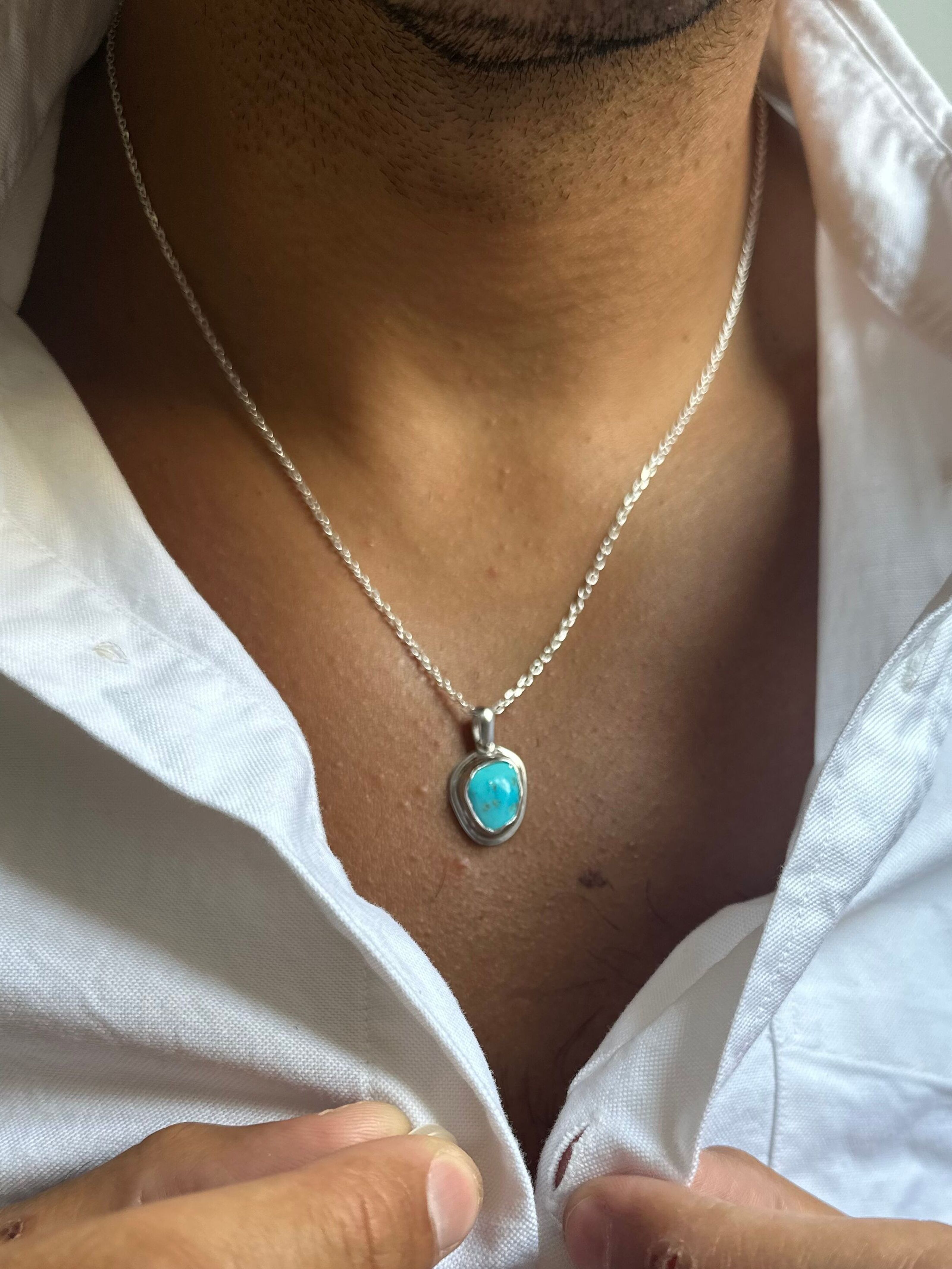 Buy wholesale Real Turquoise Stone Necklace Men, Turquoise Pendant Men,  Silver Chain Necklace, Men's Pendant, Made from Sterling SIlver