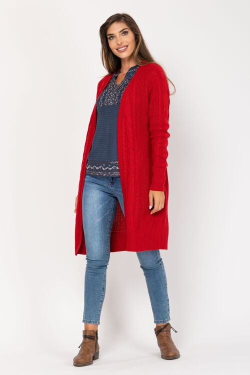 CHAQUETA LARGA PUNTO 100%ACRILICO AR8136C_ROJO