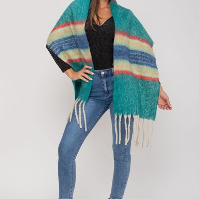 STRIPED SCARF 100% POLYESTER HH6139BU_TURQUOISE