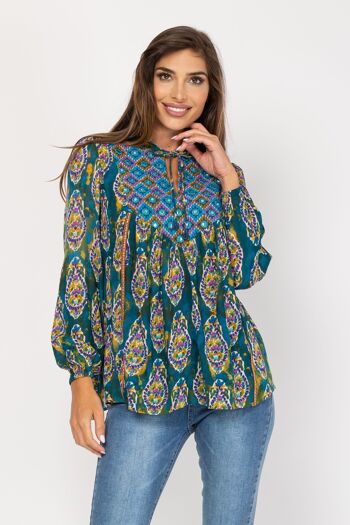 BLOUSE IMPRIMÉE 100% COTON PR8236B_TURQUOISE 2