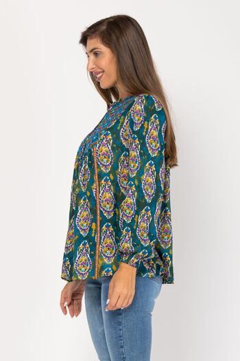 BLOUSE IMPRIMÉE 100% COTON PR8236B_TURQUOISE 9