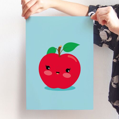 A4 Bild Kawaii-Apfel für Kinder und Jugendliche
