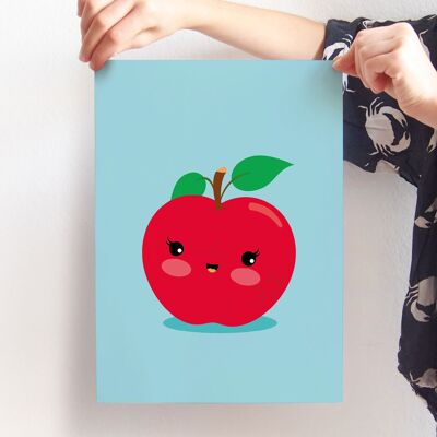 Cuadro A4 manzana kawaii para niños y jóvenes