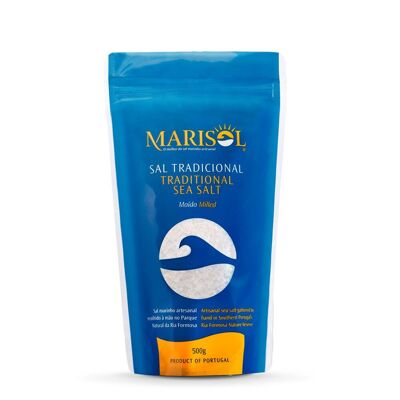 Busta da 500 g di sale tradizionale macinato biologico Marisol®