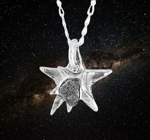 Solid SIlver Star Necklace With Iron Meteorite