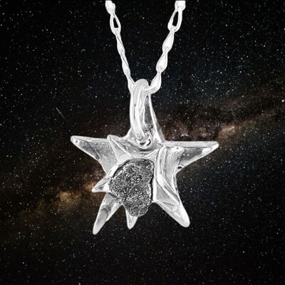 Solid SIlver Star Necklace With Iron Meteorite