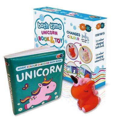 Libro y juguete de baño mágico que cambia de color - Unicornio