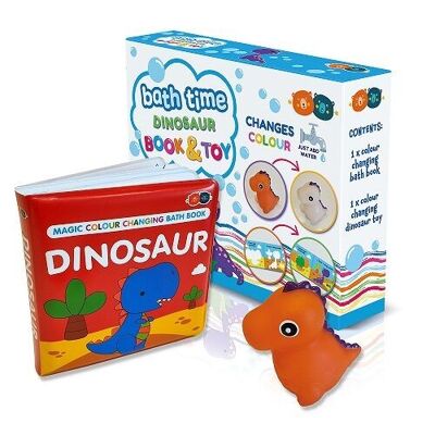 Libro e giocattolo da bagno magico che cambia colore - Dinosauro