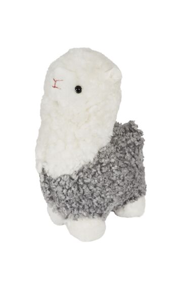 Mini Alpaga "Ally" peau de mouton frisée_Gris/Blanc _Cadeau
