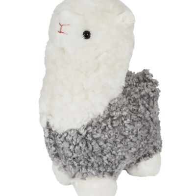 Mini Alpaga "Ally" peau de mouton frisée_Gris/Blanc _Cadeau
