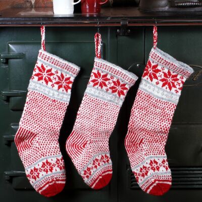 Snowflake Stocking - Cream/Red