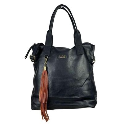 Large Synthetic Shoulder Bag for Women with Decorative Fringes