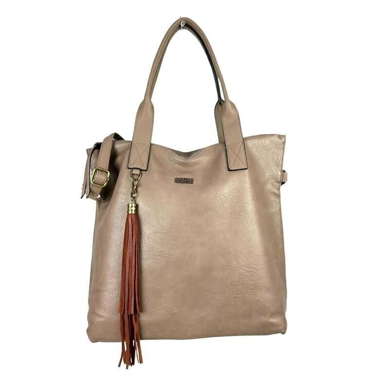 Borsa a tracolla grande da donna in materiale sintetico con frange decorative