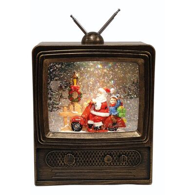 Carillon TV LED in bronzo di Babbo Natale con acqua in movimento