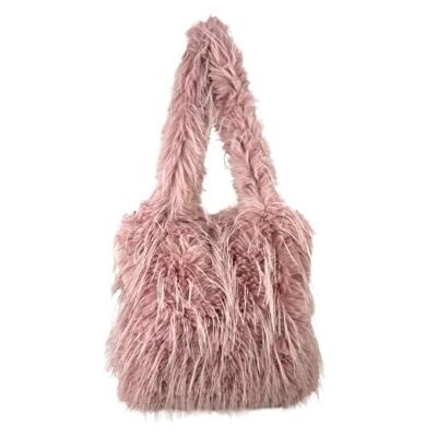 Synthetic Shoulder Bag with Fur and 2 Long Handles for Woman