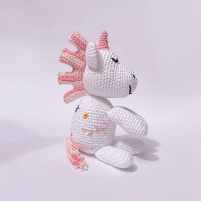 Crocheted cuddly toy unicorn