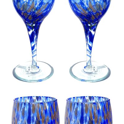 Ensemble de verres à vin et verres en verre soufflé et fabriqué à la main avec coffret cadeau « I Colori di Murano » avec aventurine - Élégant pour des événements raffinés - Fabriqué en Italie