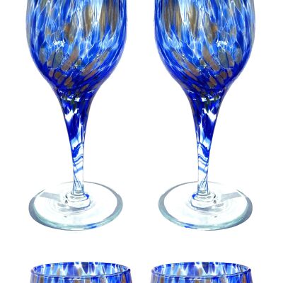 Ensemble de verres à vin et verres en verre soufflé et fabriqué à la main avec coffret cadeau « I Colori di Murano » avec aventurine - Élégant pour des événements raffinés - Fabriqué en Italie