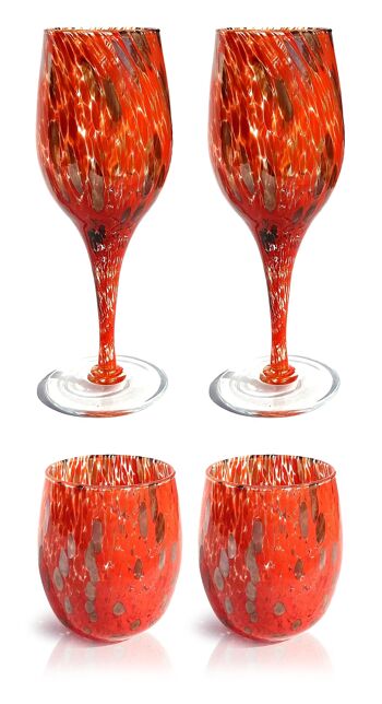 Ensemble de verres à vin et verres en verre soufflé et fabriqué à la main avec coffret cadeau « I Colori di Murano » avec aventurine - Élégant pour des événements raffinés - Fabriqué en Italie 2