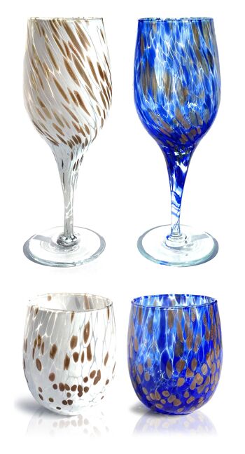 Ensemble de verres à vin et verres en verre soufflé et fabriqué à la main avec coffret cadeau « I Colori di Murano » avec aventurine - Élégant pour des événements raffinés - Fabriqué en Italie 5