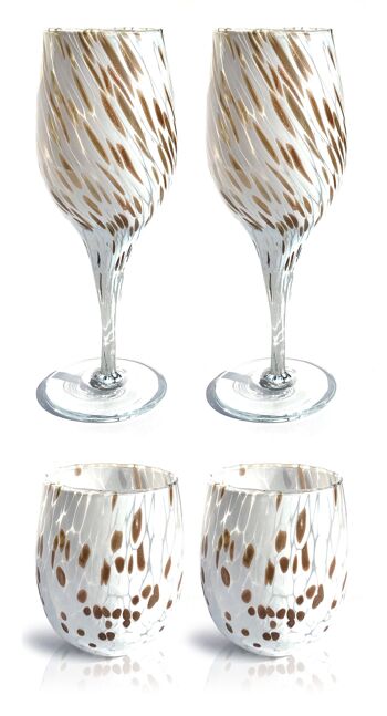 Ensemble de verres à vin et verres en verre soufflé et fabriqué à la main avec coffret cadeau « I Colori di Murano » avec aventurine - Élégant pour des événements raffinés - Fabriqué en Italie 8