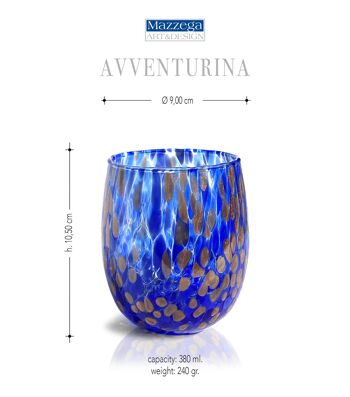 Ensemble de verres à vin et verres en verre soufflé et fabriqué à la main avec coffret cadeau « I Colori di Murano » avec aventurine - Élégant pour des événements raffinés - Fabriqué en Italie 9