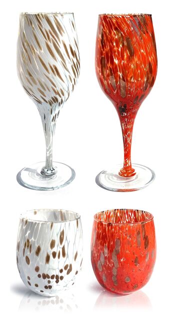 Ensemble de verres à vin et verres en verre soufflé et fabriqué à la main avec coffret cadeau « I Colori di Murano » avec aventurine - Élégant pour des événements raffinés - Fabriqué en Italie 20