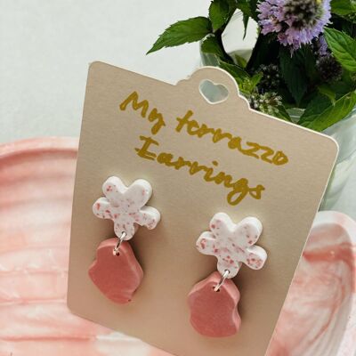 Jesmonite Terrazzo Earrings | Floral Nails | Puces Flower Jewelry Summer | Pink Coral Blue Green
