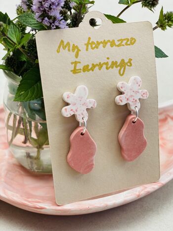 Boucles d'Oreilles Jesmonite Terrazzo | Clous Floral  | Puces Fleur Bijoux Estival | Rose Corail Bleu Vert 4