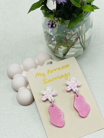 Boucles d'Oreilles Jesmonite Terrazzo | Clous Floral  | Puces Fleur Bijoux Estival | Rose Corail Bleu Vert 5