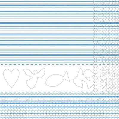 Tovagliolo monouso comunione/cresima in bianco-blu in tessuto 33 x 33 cm, 20 pezzi - ornamenti righe