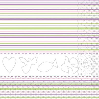 Disposable serviette communion/confirmation in pink-green made of tissue 33 x 33 cm, 20 pieces - stripes ornaments