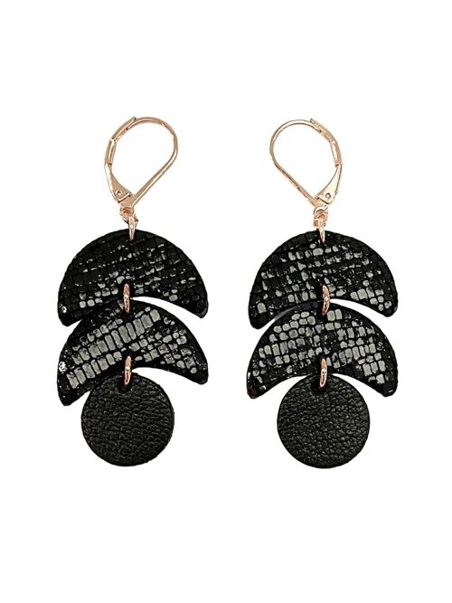 Boucles d'oreilles cuir upcyclées CALDER Noir