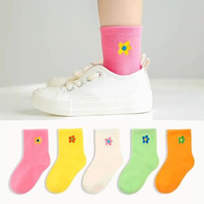 Children's Long Flower Socks (Pack of 5 pairs)