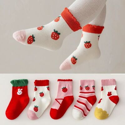 Erdbeerhasen-Socken für Kinder (Packung mit 5 Paaren)