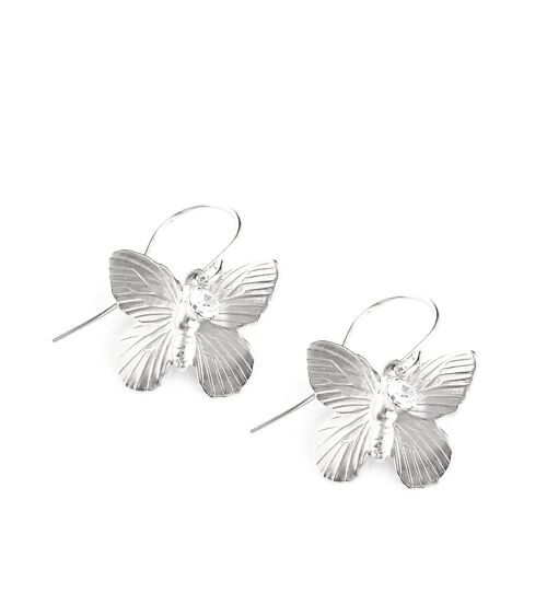 Silver butterfly earrings with clear crystals