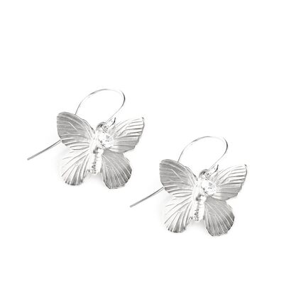 Silberne Schmetterlingsohrringe mit klaren Kristallen