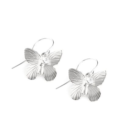 Silver butterfly earrings with clear crystals