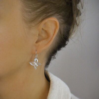 Silver butterfly and crystal earrings