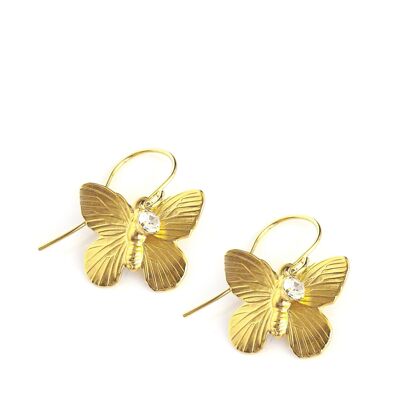 Boucles d'oreilles papillon dorées avec cristaux