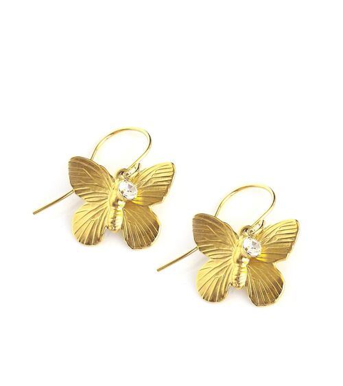 Gold butterfly earrings with crystals