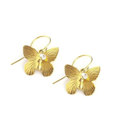 Gold butterfly earrings with crystals