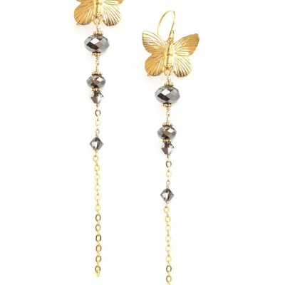 Long butterfly earrings black diamond Swarovski crystals