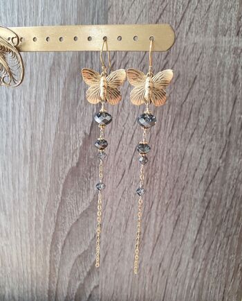 Boucles d'oreilles longues papillon Cristaux Black Diamond 4