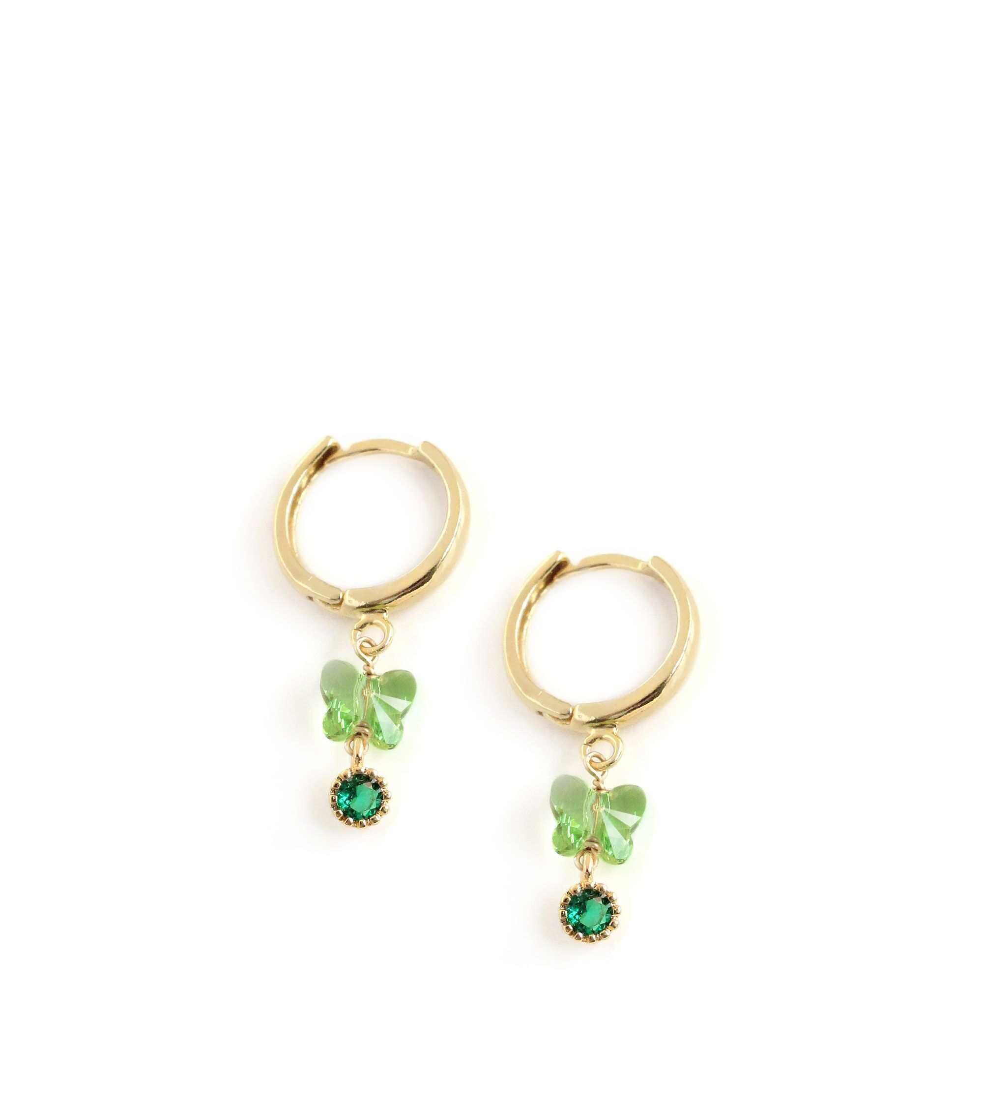 18K gold plated hoop and peridot green butterfly earrings