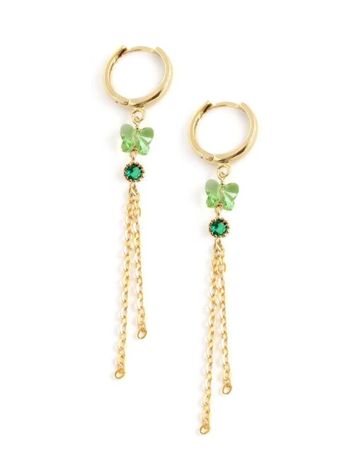 Gold hoop and peridot crystal butterfly earrings