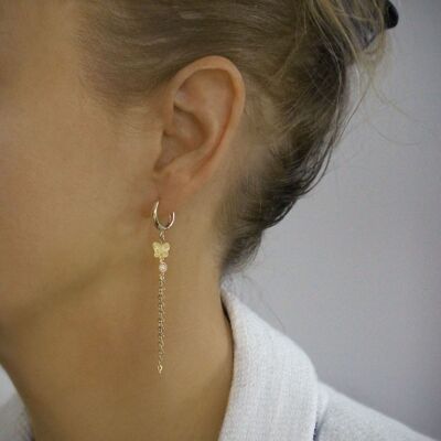Gold hoop and yellow crystal butterfly earrings