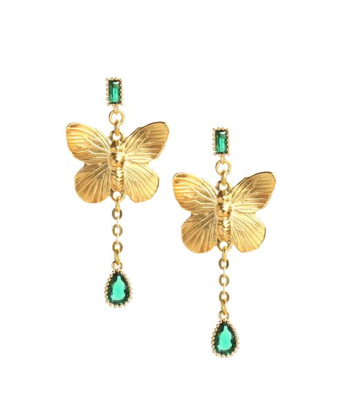 Emerald drop and butterfly stud earrings